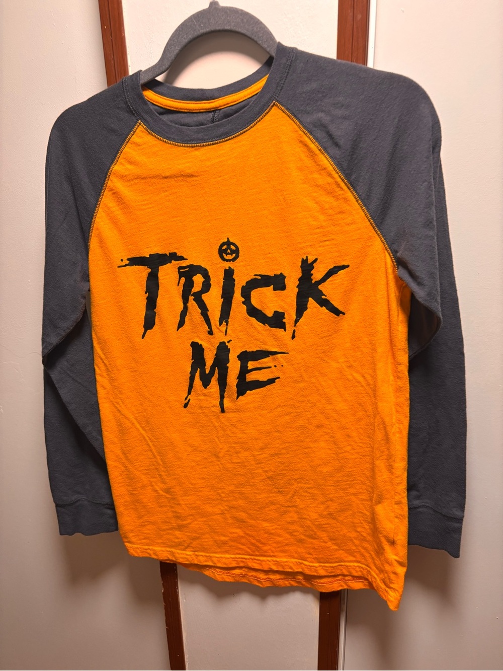 Cat & Jack Orange and Gray 'Trick Me' Raglan Long Sleeve Tee